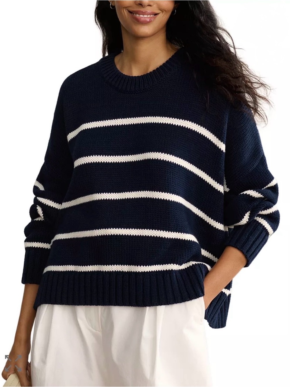 Jenni Kayne Chloe Cotton Crewneck Sweater XL Navy/ Cream Stripe